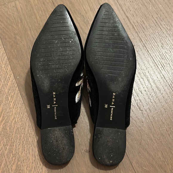 Zara Black Velvet Embroidered Slipper flats - Picture 3 of 3
